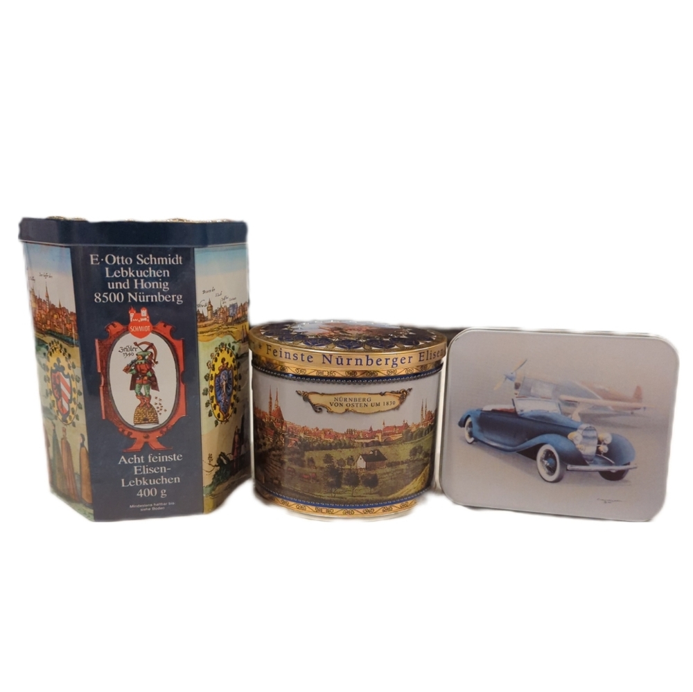 3 empty tins